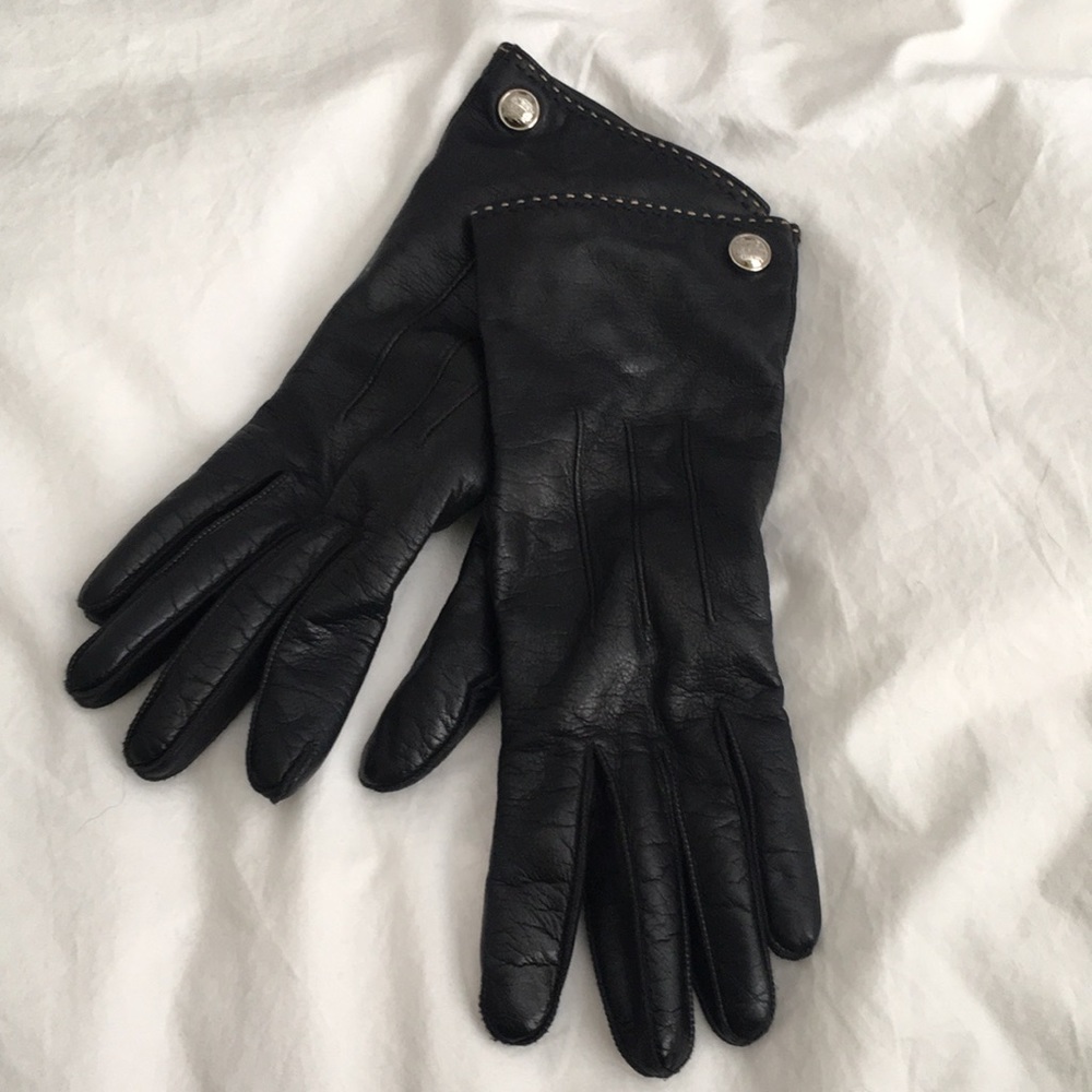 COACH: Black Leather/Cashmere Iconic Leather Glove